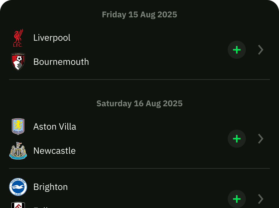 Choose one player from each Premier League fixture scheduled for that week.