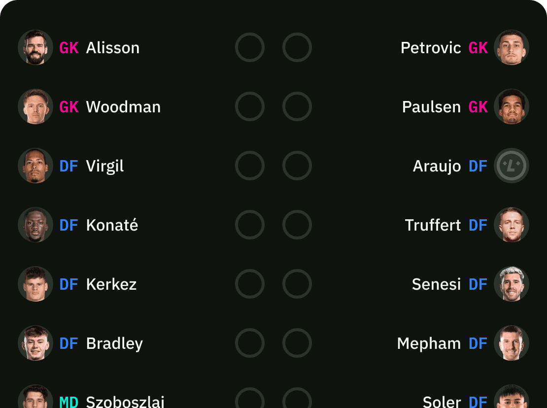 The 'Home' manager has first choice for each fixture.